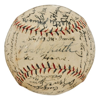 Incredible 1925 Pittsburgh Pirates and Washington Senators Signed Baseball From World Series With 35 Signatures Including Babe Ruth and Walter Johnson 